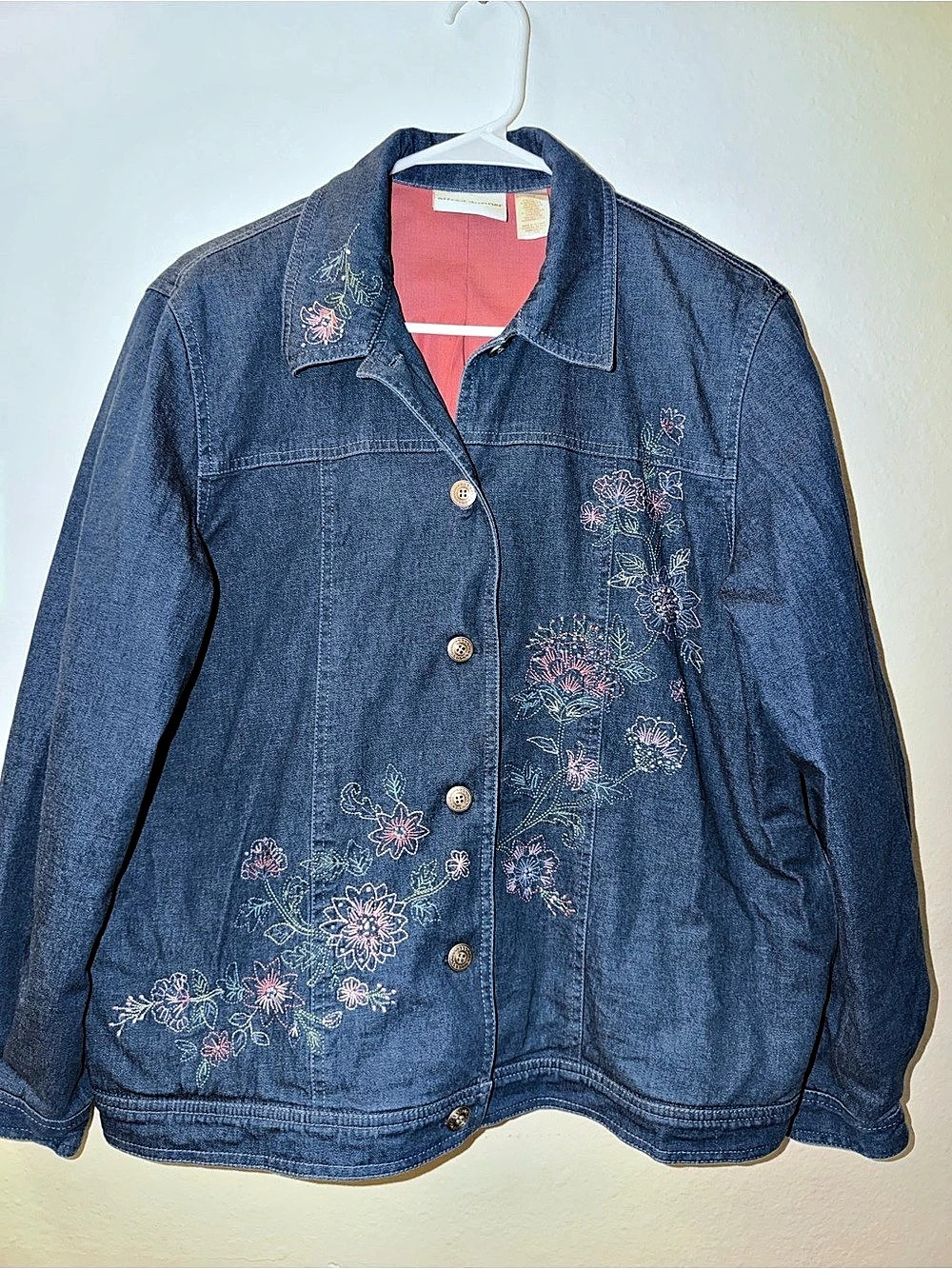 Alfred Dunner Floral Embroidered Denim Jacket Blue size 8